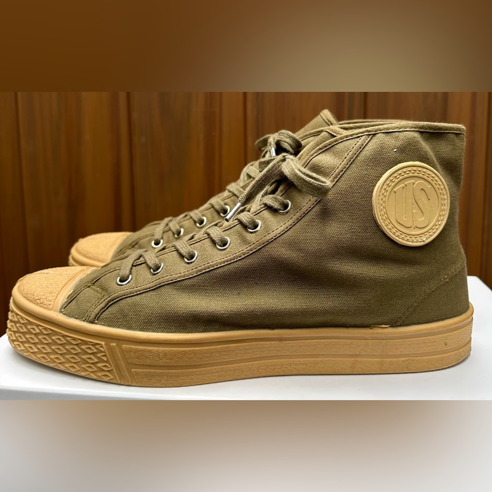 Khaki High-Top Sneakers with Tan Soles